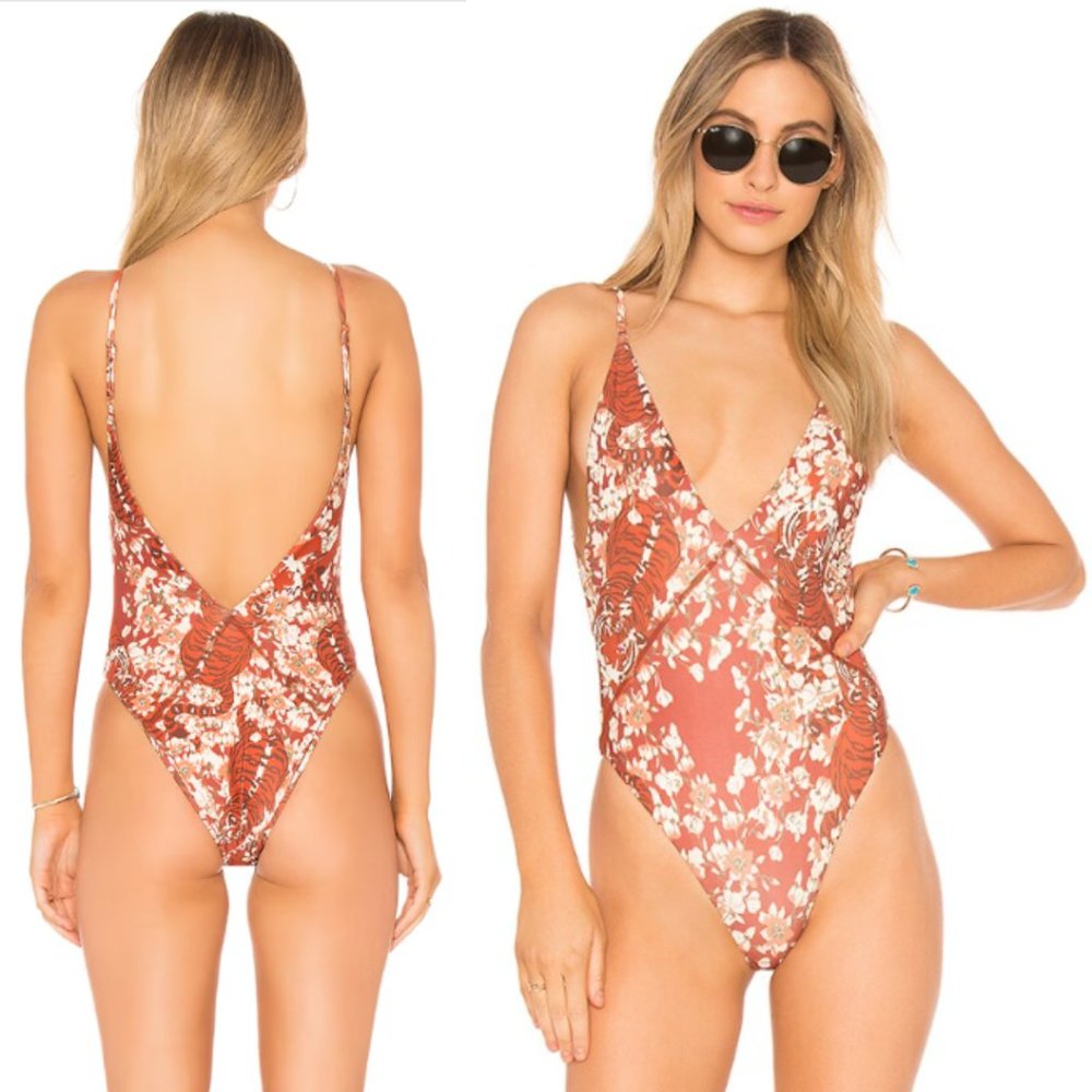 REVOLVE Floral One Piece Swimsuit in Red and White